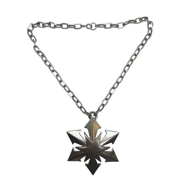 Vintage Trifari Silver-Tone Starburst Atomic Pendant Necklace Bold Statement